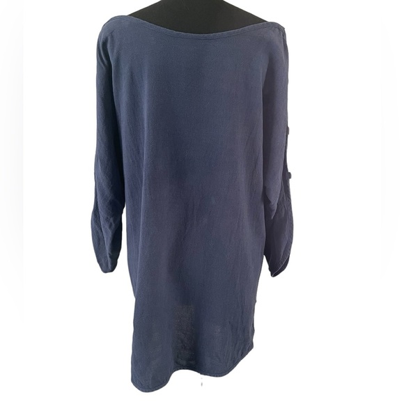 Soft Surroundings Navy Blue Cutout Long Sleeve Tunic Boat Neck Cotton Sz L - Picture 3 of 4